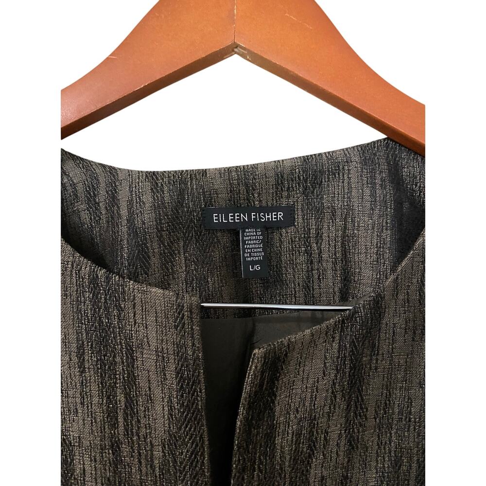 Eileen Fisher Linen Silk Herringbone Shadow Jacket Large Roundneck Swing Coat - Picture 8 of 12
